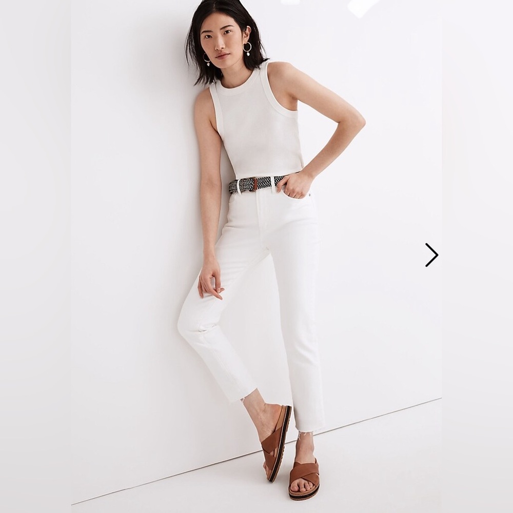 Madewell The Perfect Vintage Jean in White Size 28P Distressed Hem Relaxed Fit